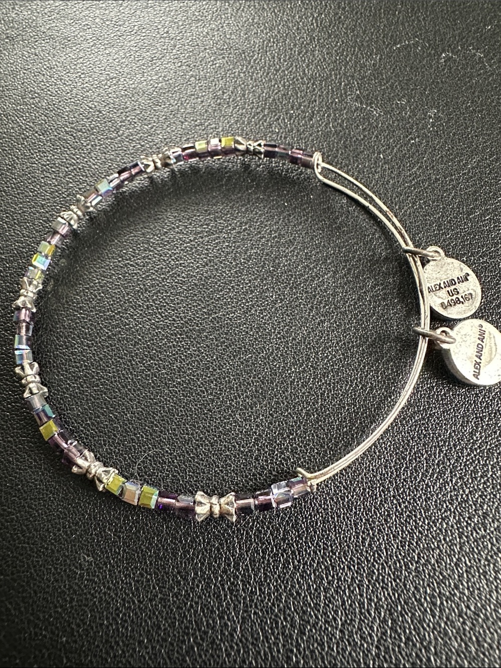 Alex and Ani Iridescent Purple and Silver Beaded Expandable Bracelet